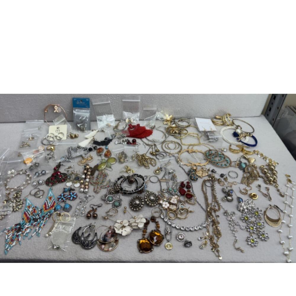 1.15LB Costume Jewelry Lot Earrings Necklace Mixed Boho Wearable Resale READ